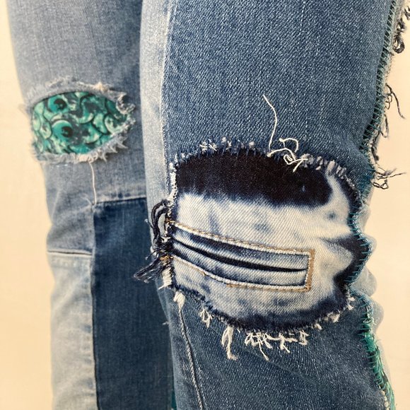 Custom Distressed Boro Sashiko Acid Faded Blue Jeans - Picture 10 of 17